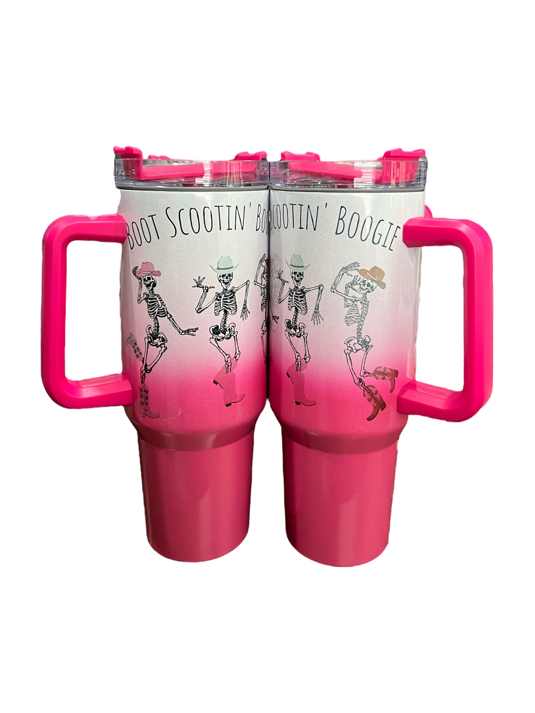 Boot scootin boogie - country dancing skeletons - 40 oz quencher shimmer tumbler with lid and straw - Halloween/Fall