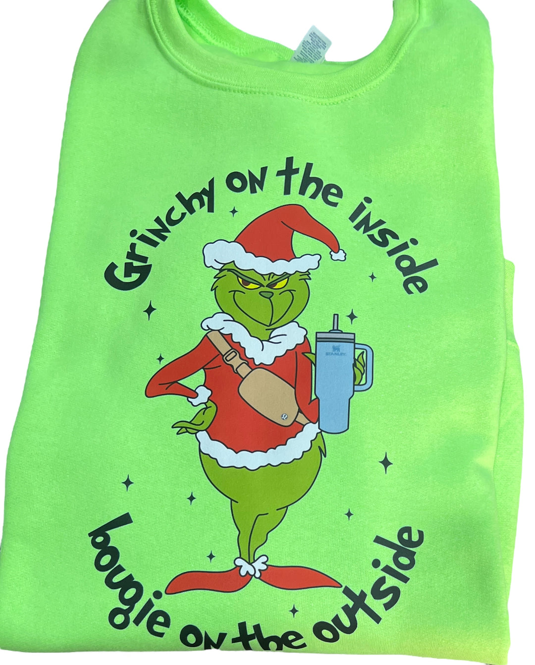 Grinchy on the inside, boogie on the outside Sweatshirt - Neon Green - Christmas