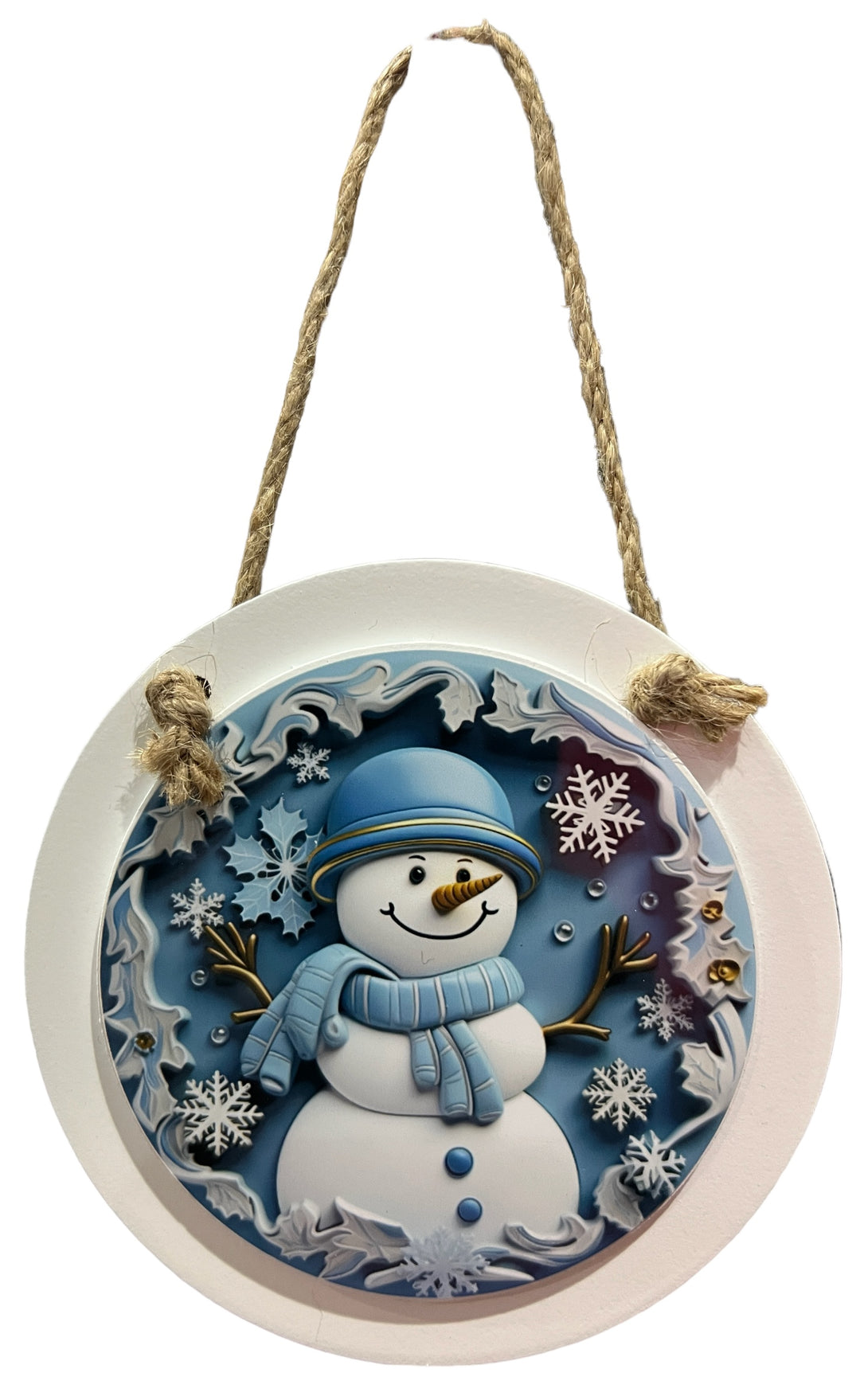 Snowman 3D looking - Christmas large round ornament