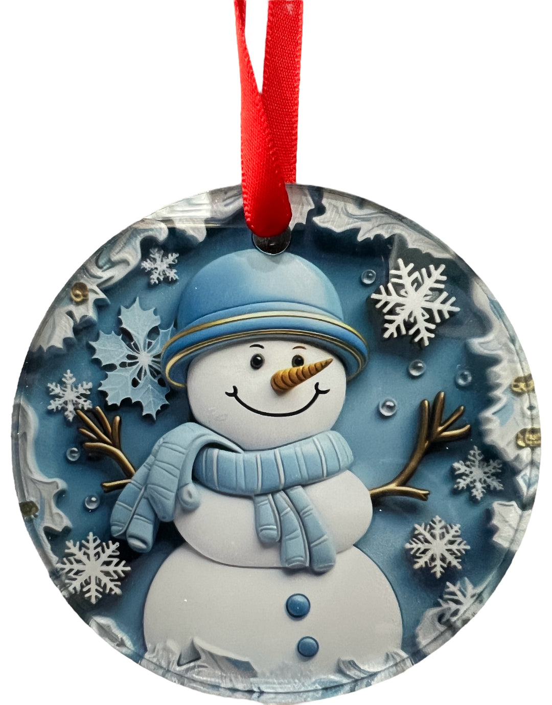 Snowman - 3D looking - Christmas acrylic round ornament