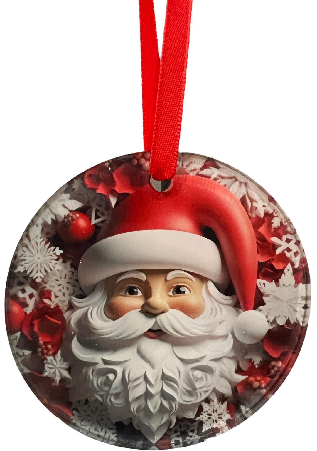 Red Santa - 3D looking - Christmas acrylic round ornament