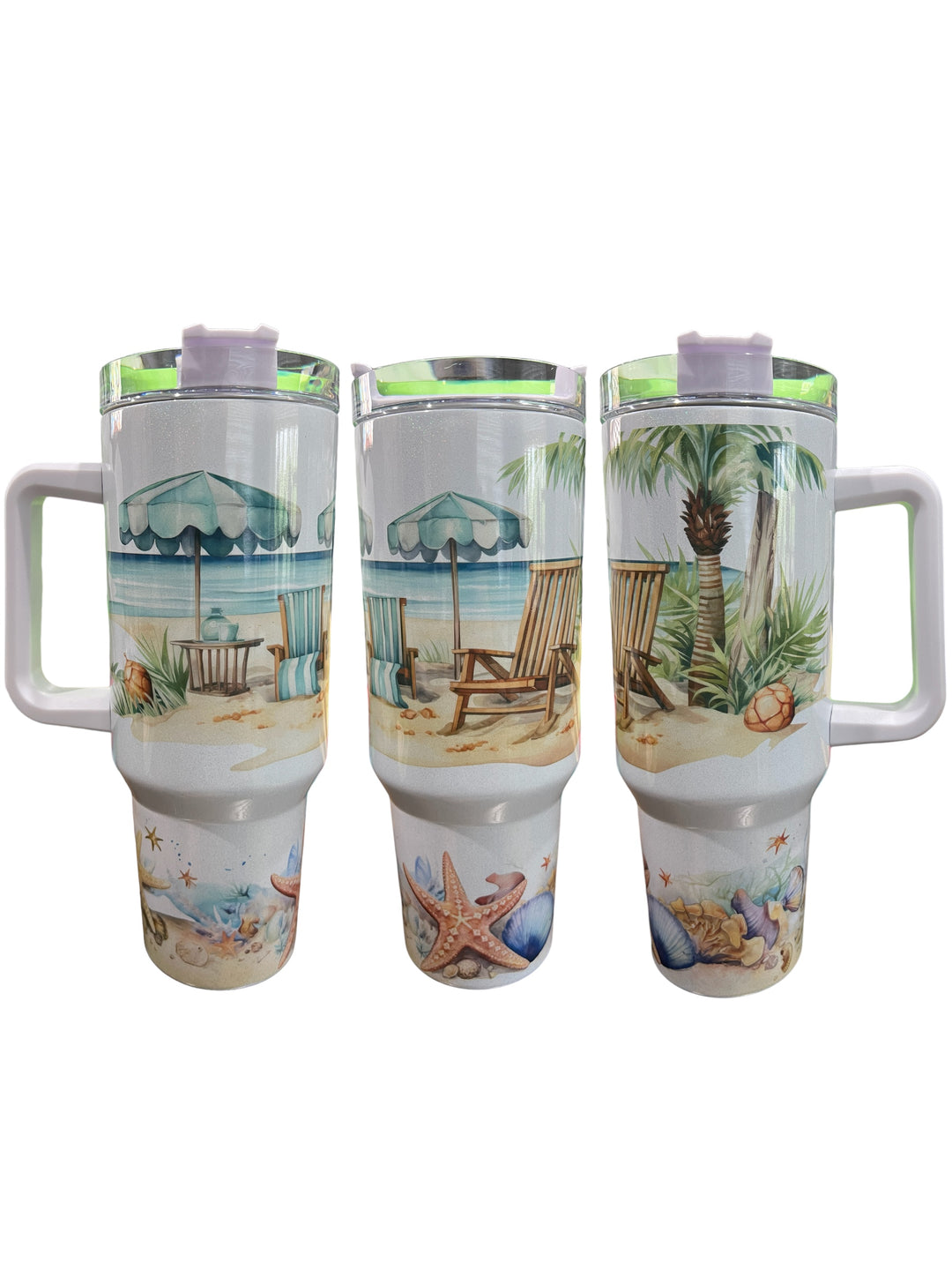 Beach scene - 40 oz quencher tumbler with lid and straw