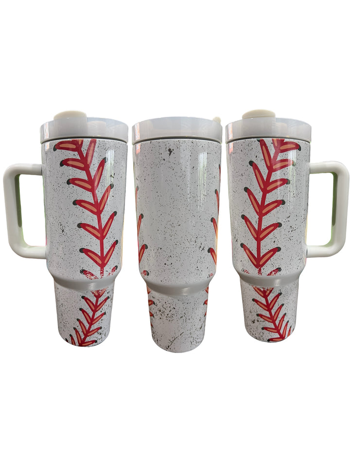 Baseball seams - 40 oz quencher tumbler with lid and straw