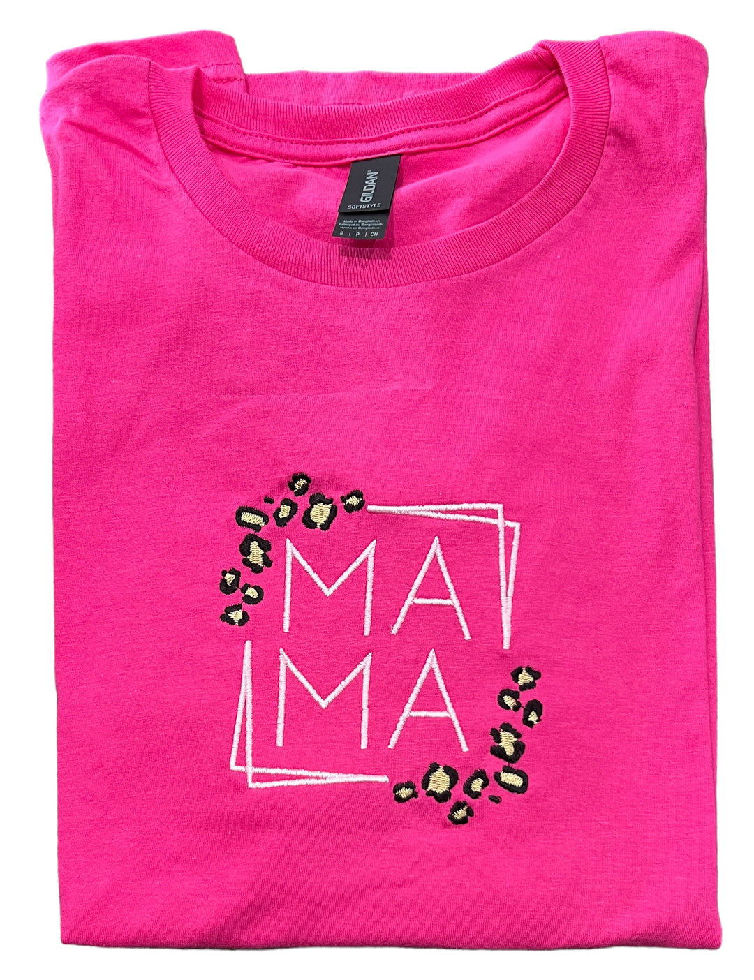 MAMA embroidered leopard print short sleeve tee - hot pink