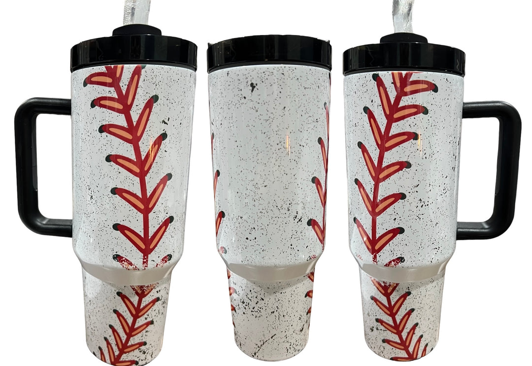 Baseball seams - 40 oz quencher tumbler with lid and straw