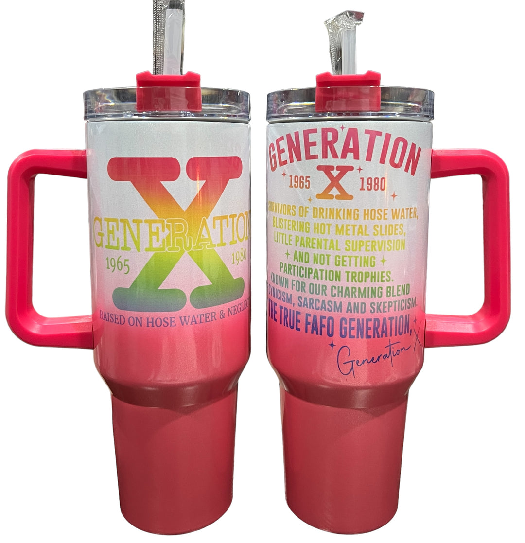 Generation X 40 oz quencher hot pink ombré shimmer tumbler with lid and straw