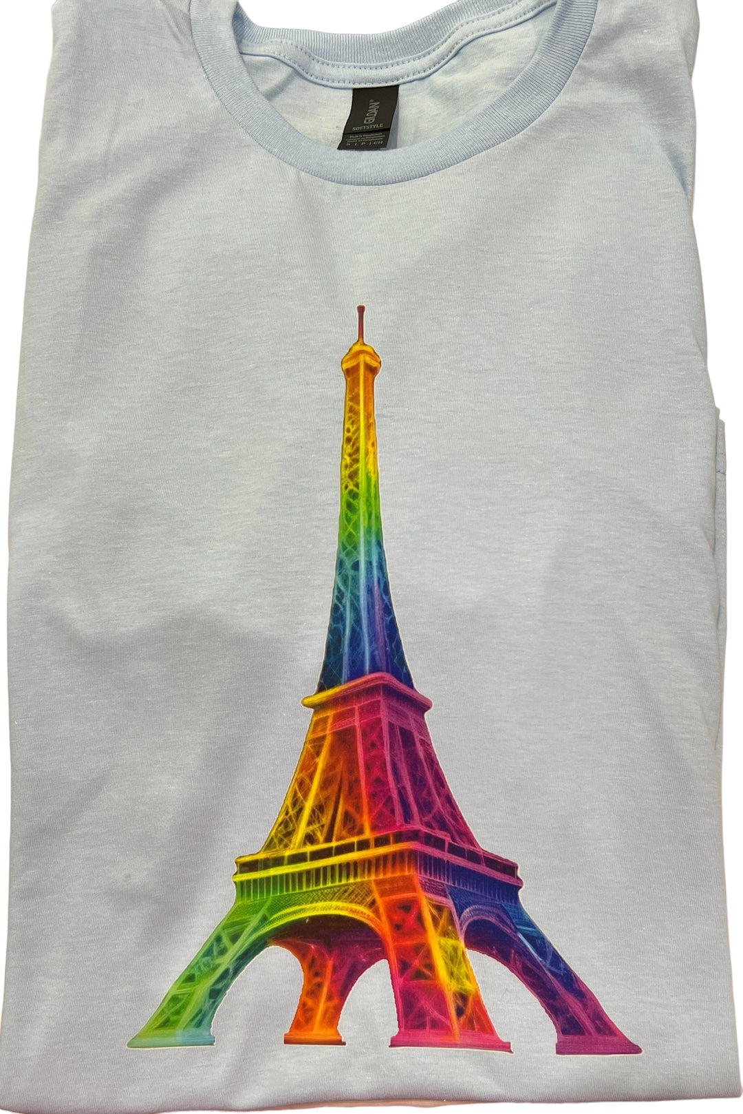 SALE!!  Colorful Eiffel Tower light blue short sleeve tee