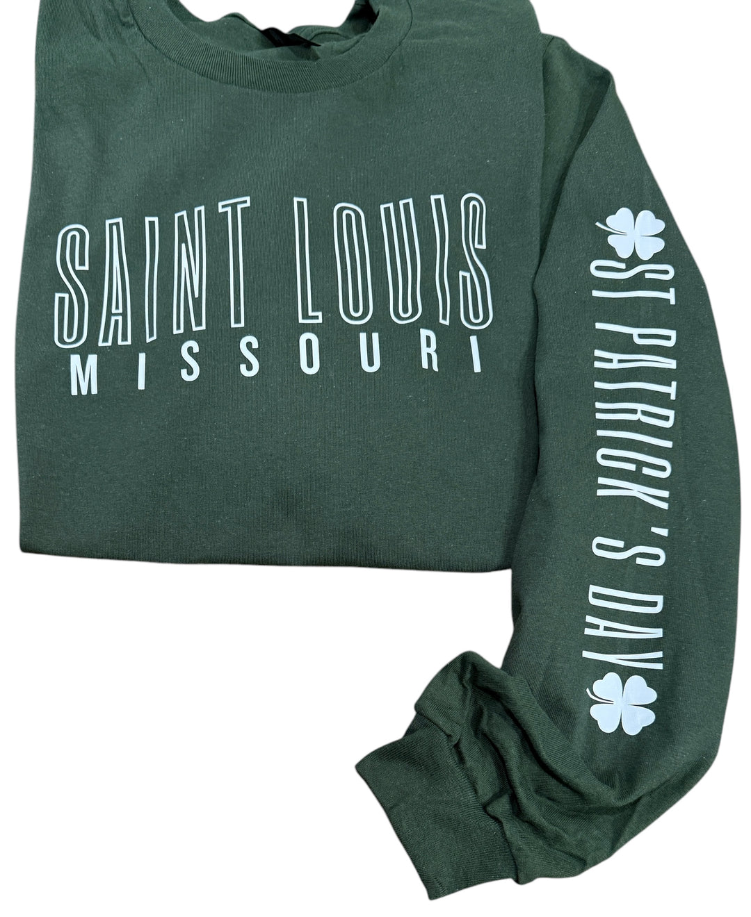 SAINT LOUIS MISSOURI long sleeve tee - St Patrick's Day on sleeve - St Louis, MO - hometown parade