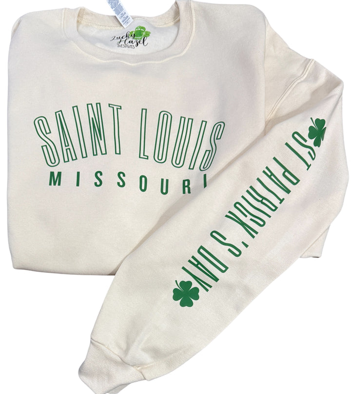 SAINT LOUIS, MISSOURI sweatshirt - St Patrick's Day sleeve - St Louis, MO - hometown parade