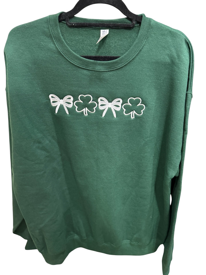 Bows & Clovers Embroidered Sweatshirt - St Patrick's Day