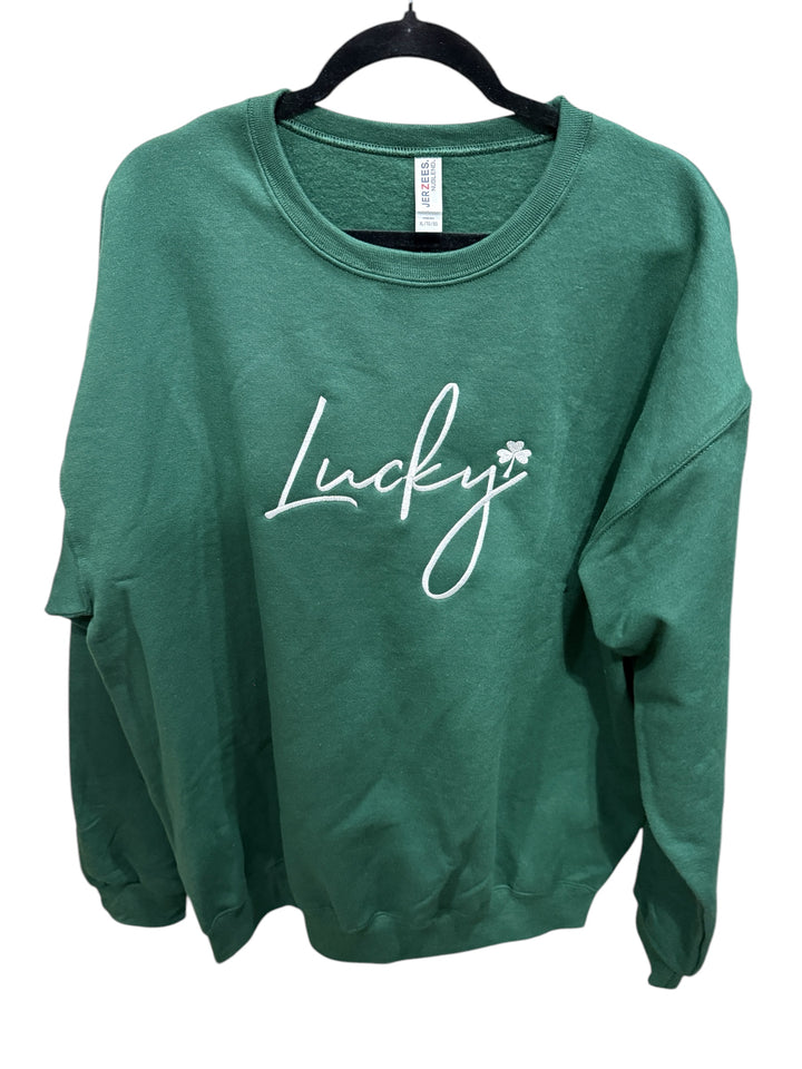 Lucky with clover Embroidered Sweatshirt - St Patrick's Day