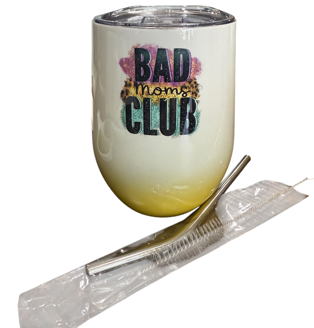 Bad moms club - funny - stemless 12 oz wine tumbler with lid