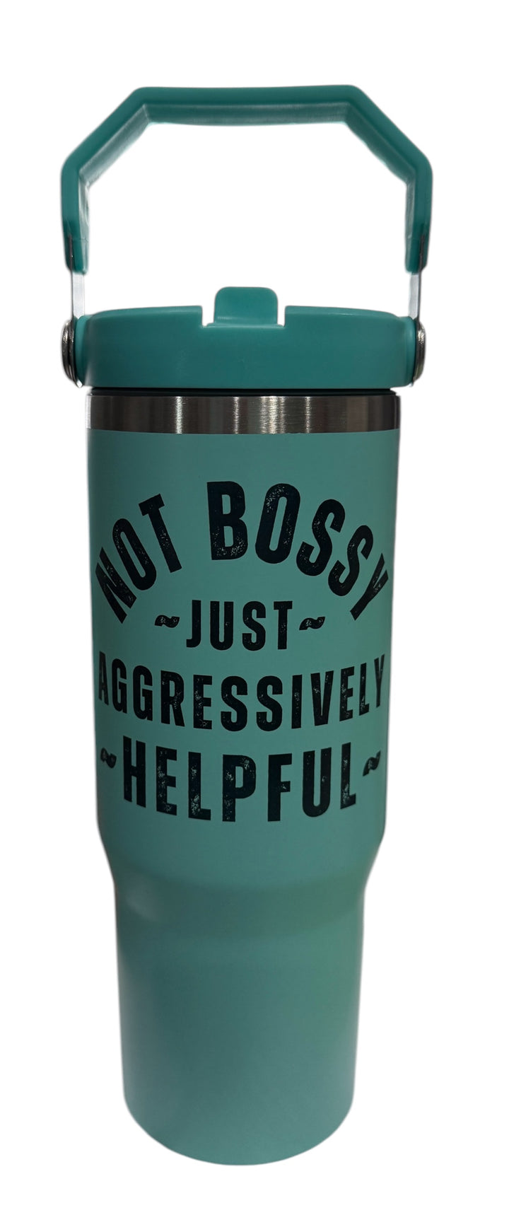 Not bossy just aggressively helpful - funny - 30 oz light pink sports bottle tumbler