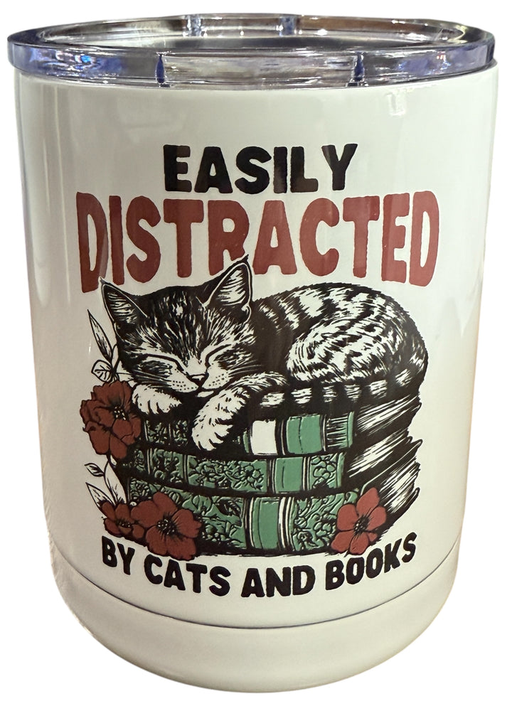 Easily distracted by cats and books - lowball tumbler