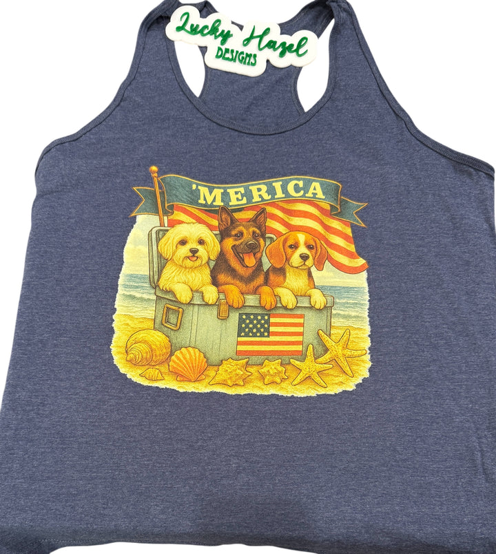Puppies in a cooler on beach - pets/dogs/cute/America/USA/summer - tank top