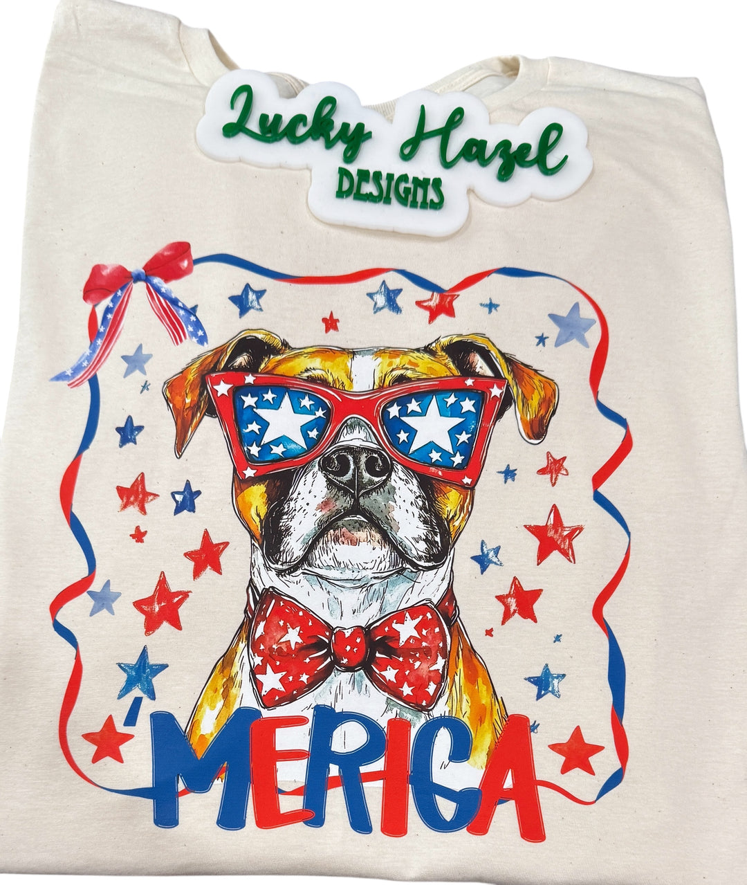 'MERICA with boxer dog - pets/pup/cute/America/USA/summer - short sleeve tee