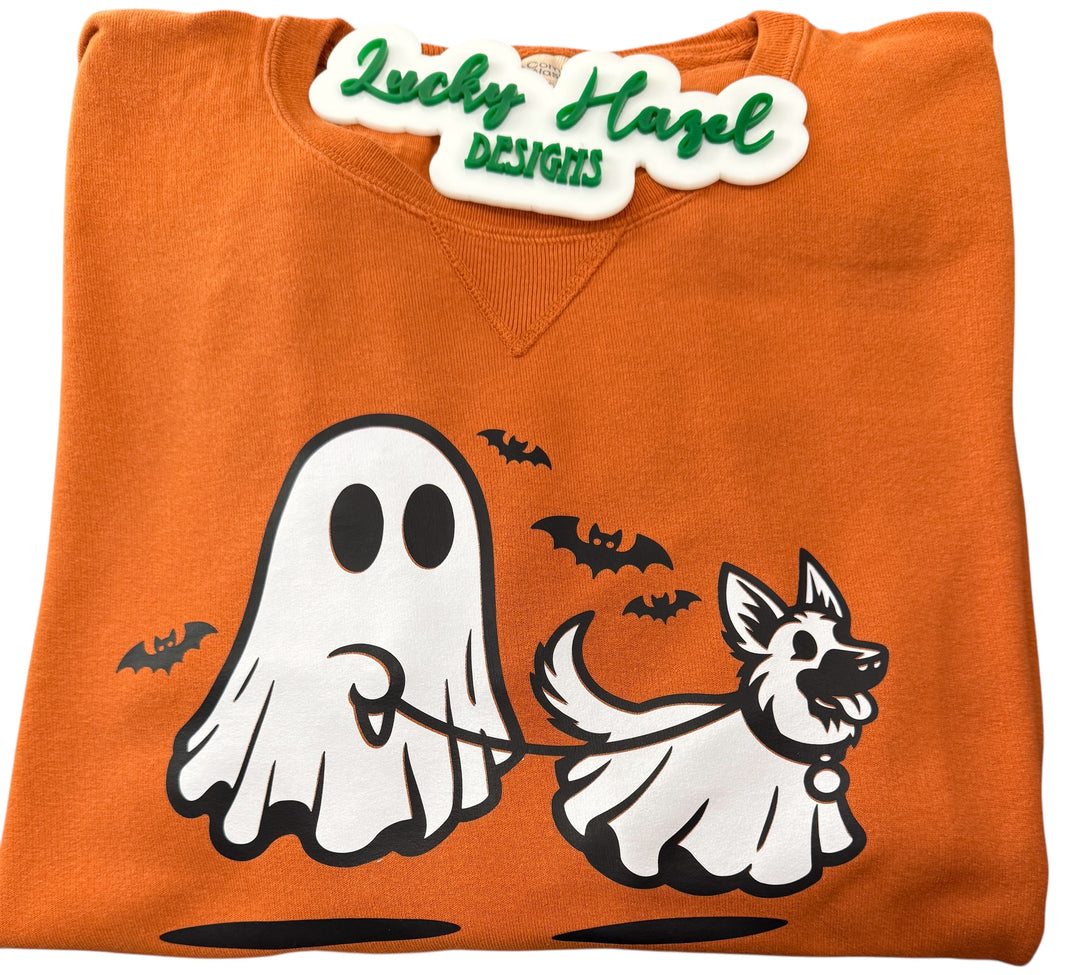 Ghost walking dog premium orange sweatshirt - German shepherd , fall, halloween