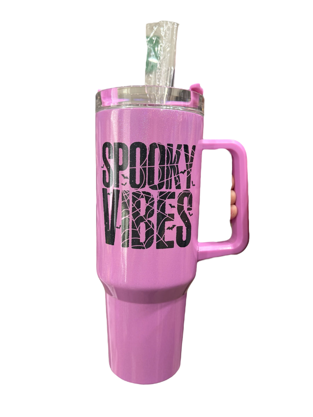 Spooky vibes - fall/halloween theme - 40 oz purple shimmer quencher tumbler