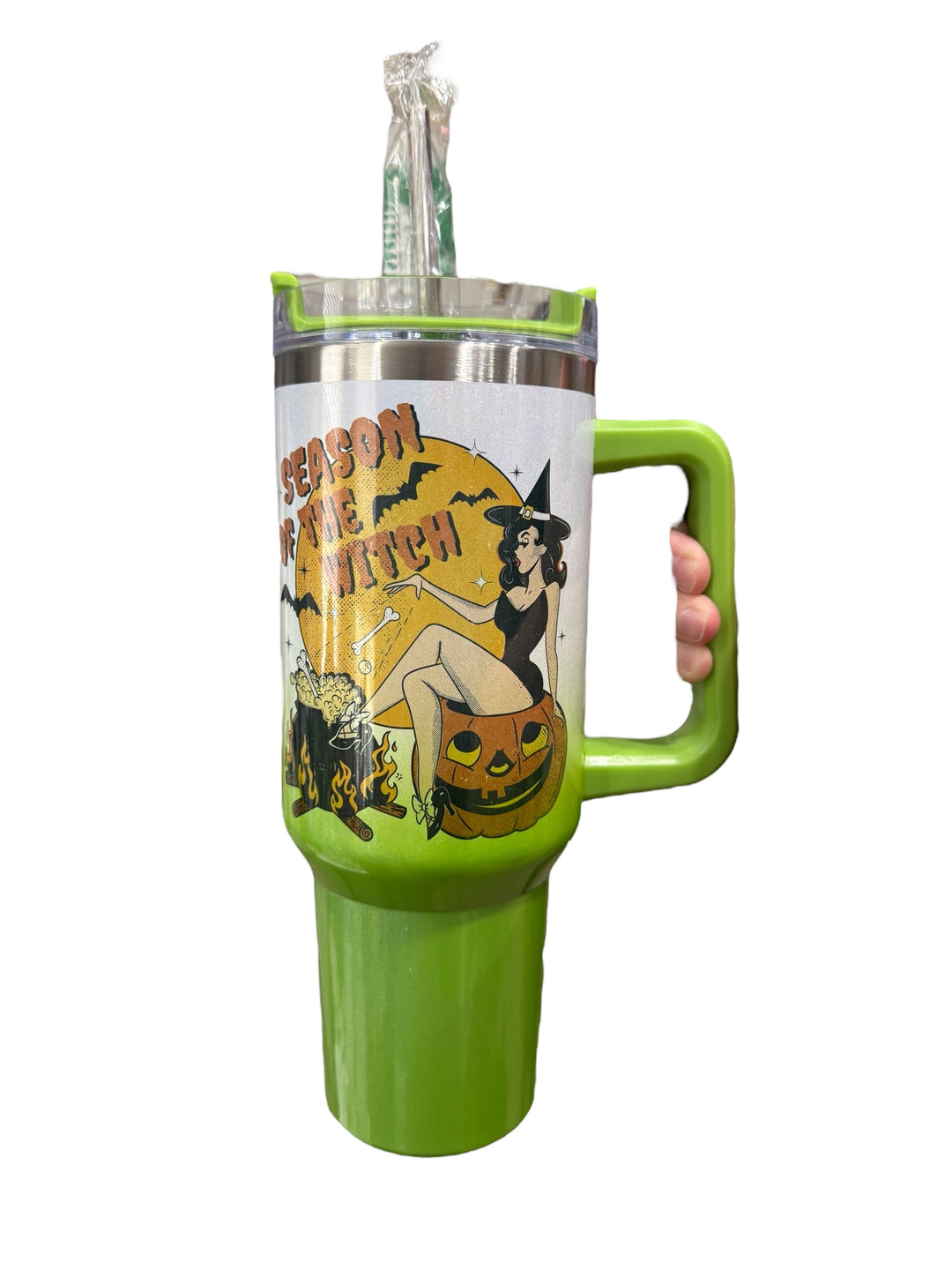 Season of the witch - witches night out - fall/halloween theme - 40 oz green ombre shimmer quencher tumbler