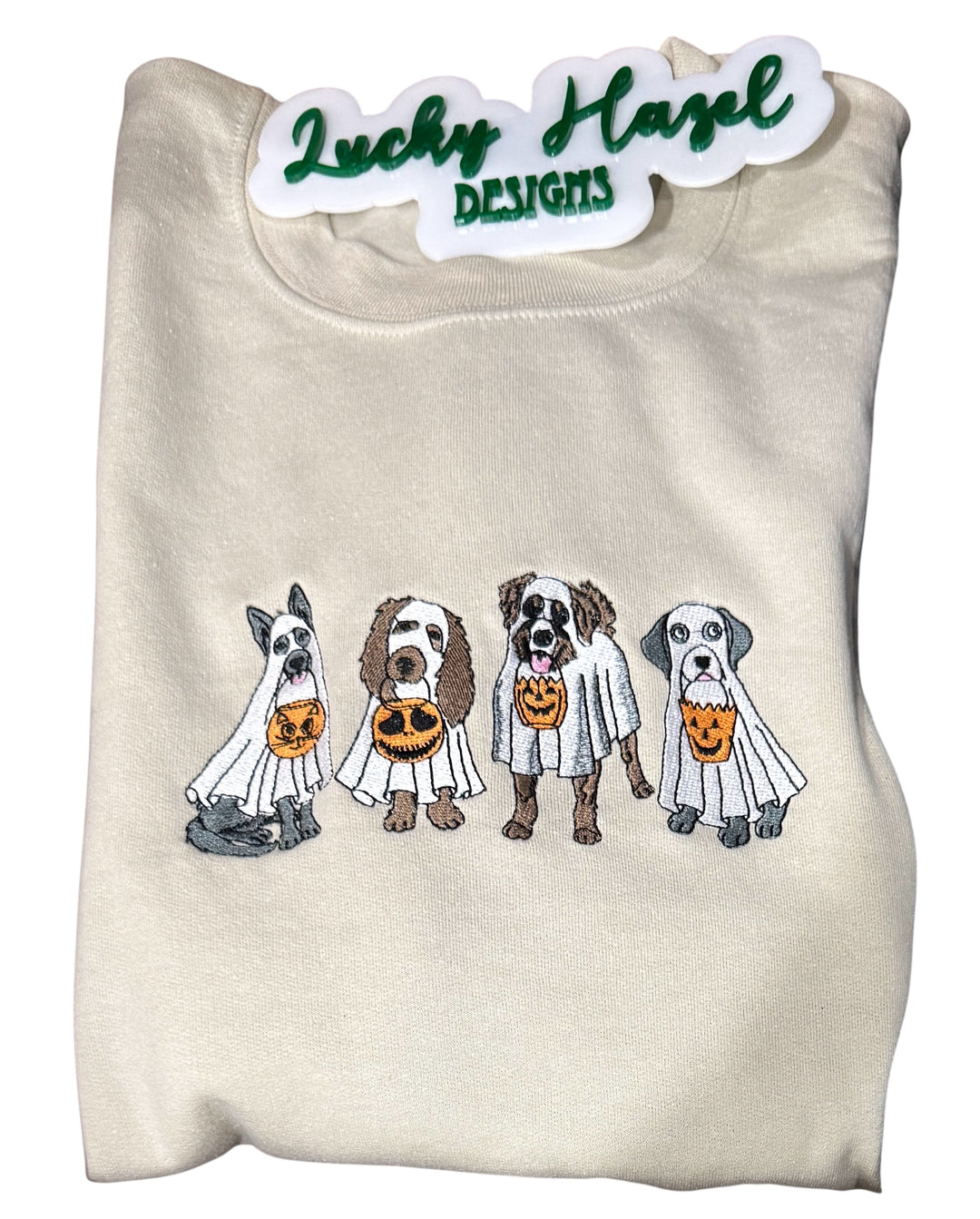 Ghost dogs trick or treating embroidered Sweatshirt!!! - fall/halloween/dog lovers/pet owner