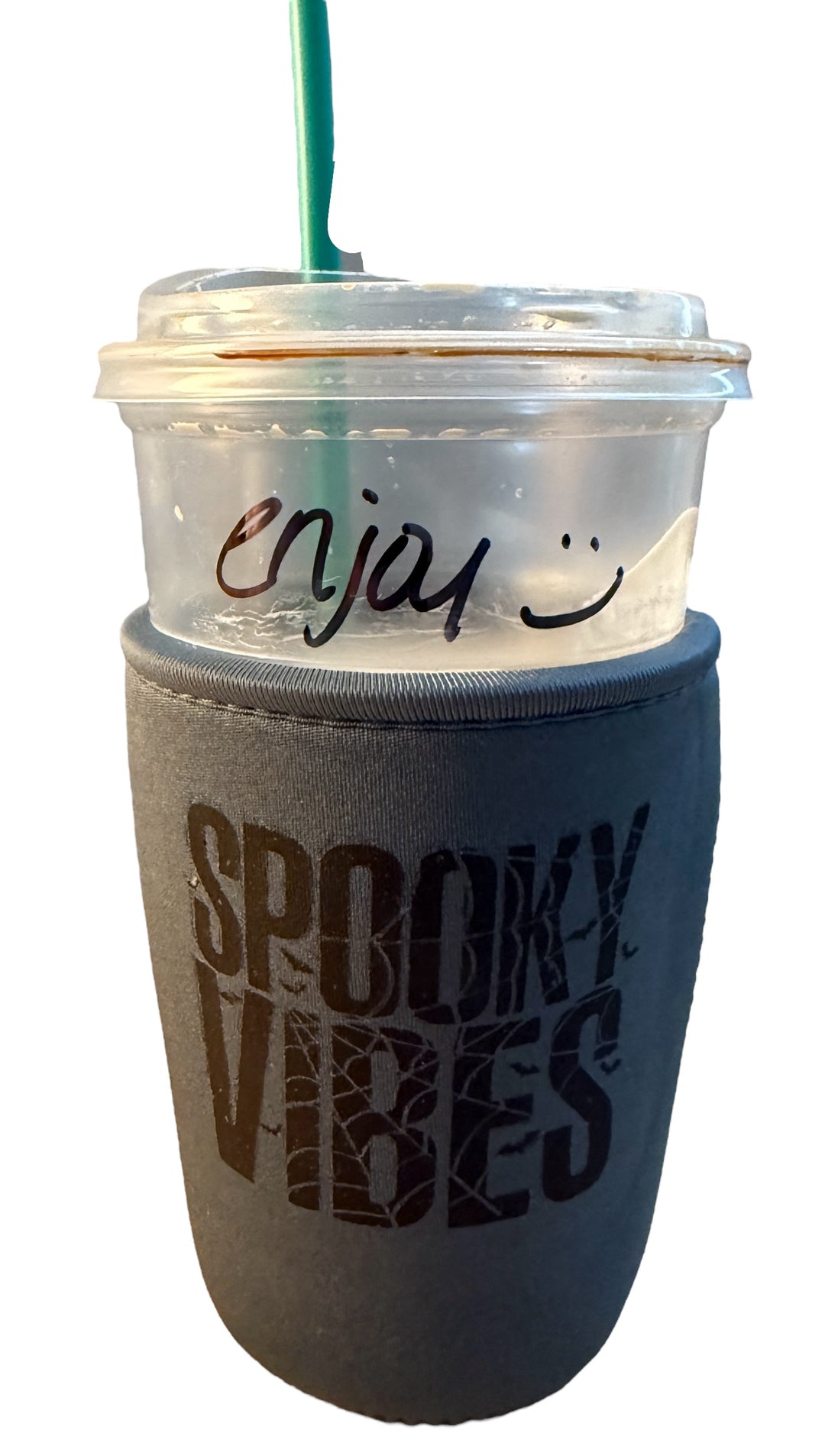 Fall/halloween iced coffee drink koozie - Ghosts, witch, spooky vibes & ghost dog!!