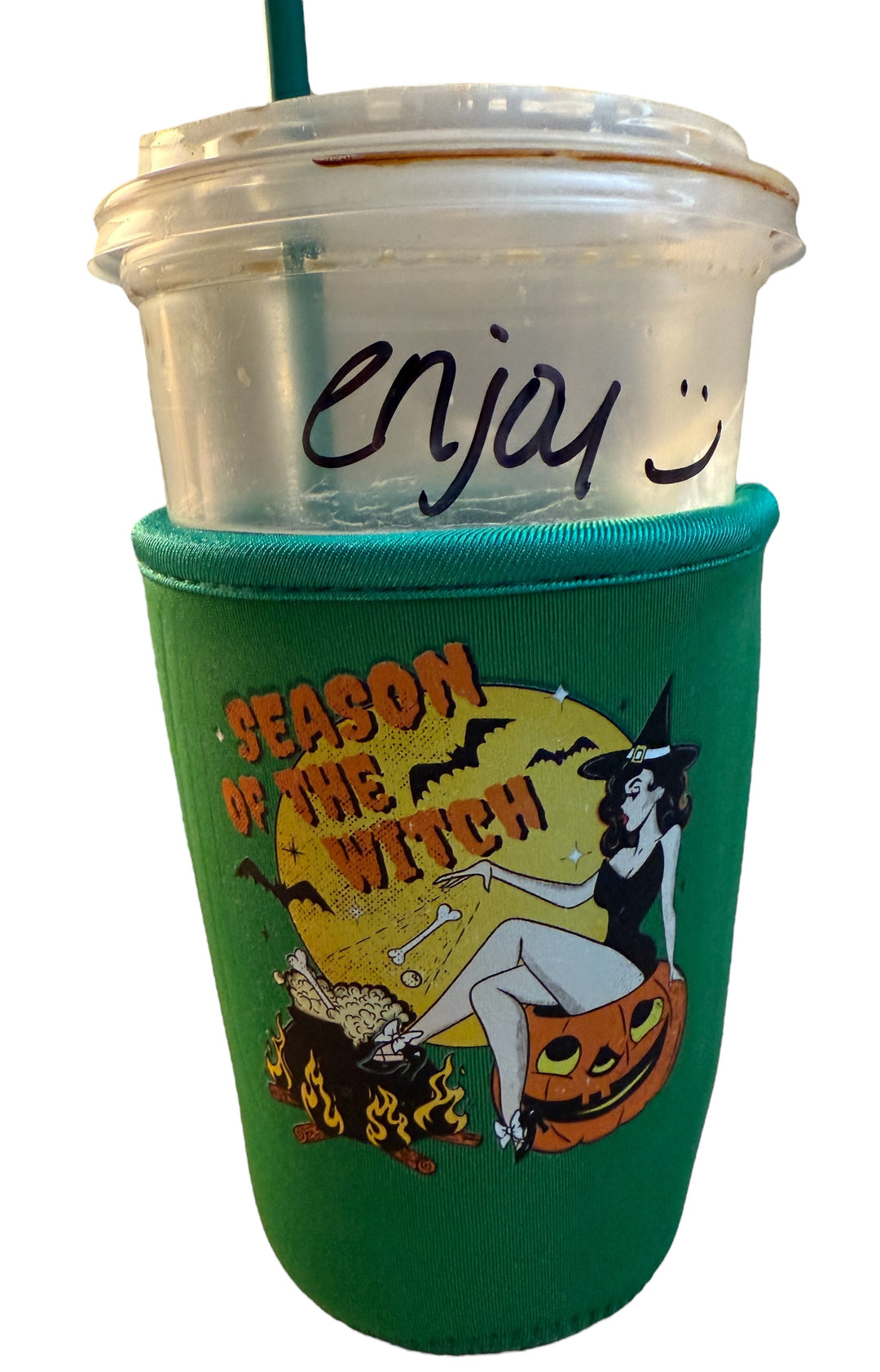 Fall/halloween iced coffee drink koozie - Ghosts, witch, spooky vibes & ghost dog!!