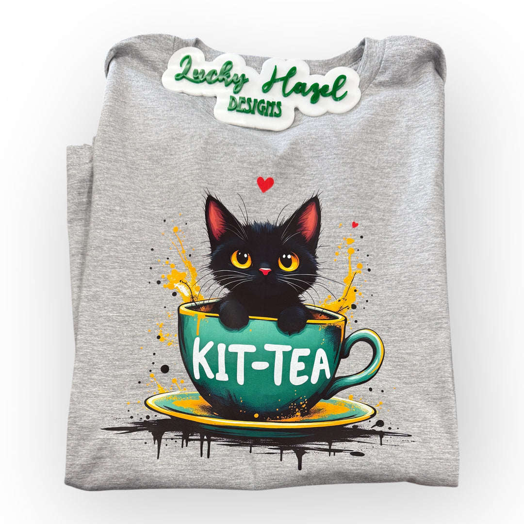 KIT-TEA short sleeve tee - tea drinkers and black cat lovers!!