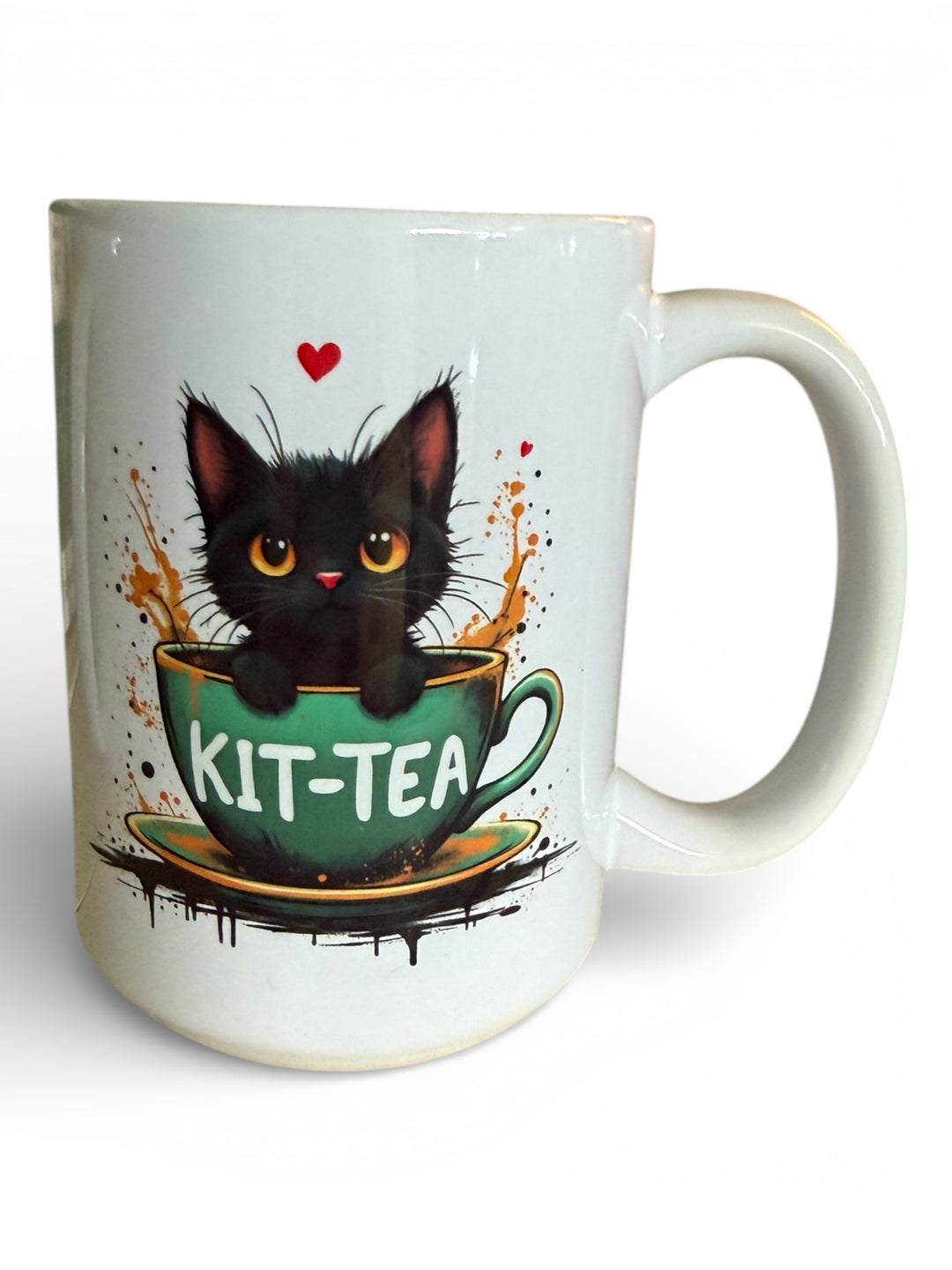 Kit-Tea - black cat - cute - Ceramic Mug