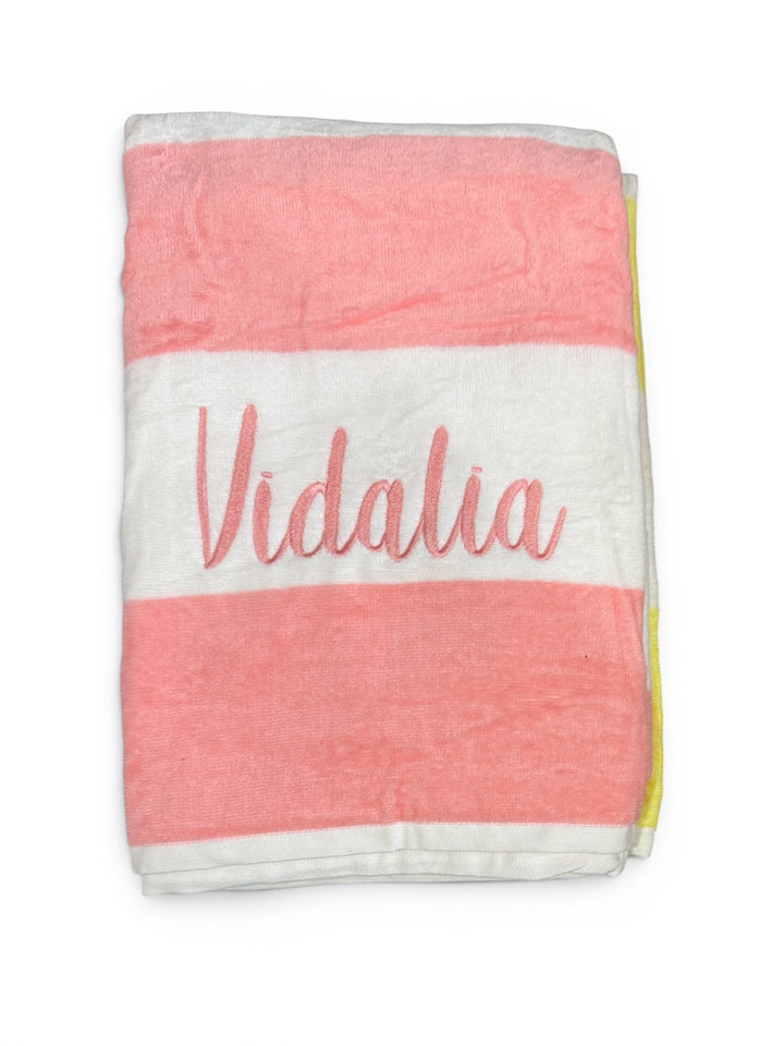 NAME embroidered striped beach towel - summer, vacation, kids, adults, pool, beach