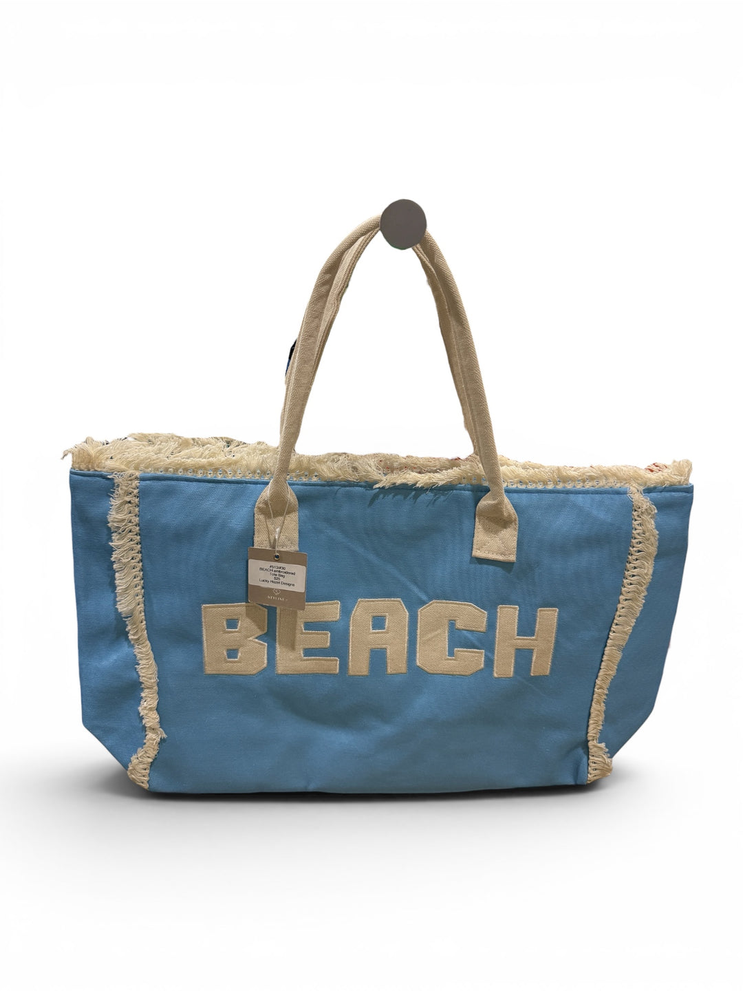 Beach embroidered on fringe summer tote bag