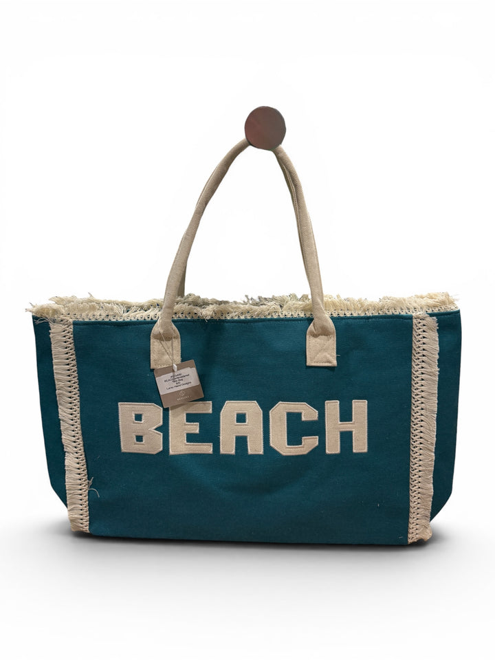 Beach embroidered on fringe summer tote bag