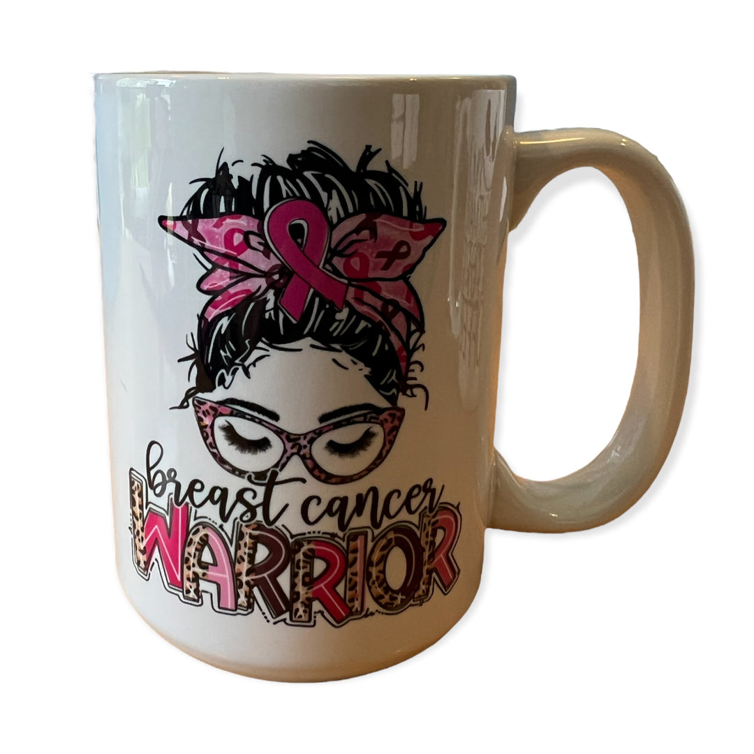 Breast Cancer Warrior Messy Bun Ceramic Mug