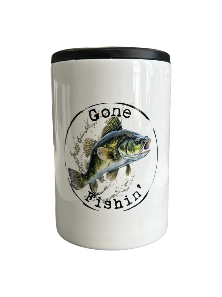 Gone Fishin - metal 12 oz can koozie