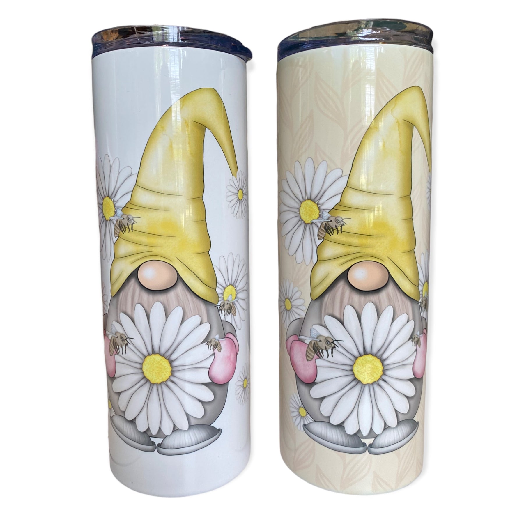 Gnome Daisy Flowers Skinny Steel Tumbler with Straw, 20oz