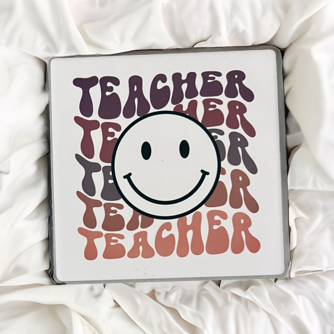 Retro teacher smiley face coaster