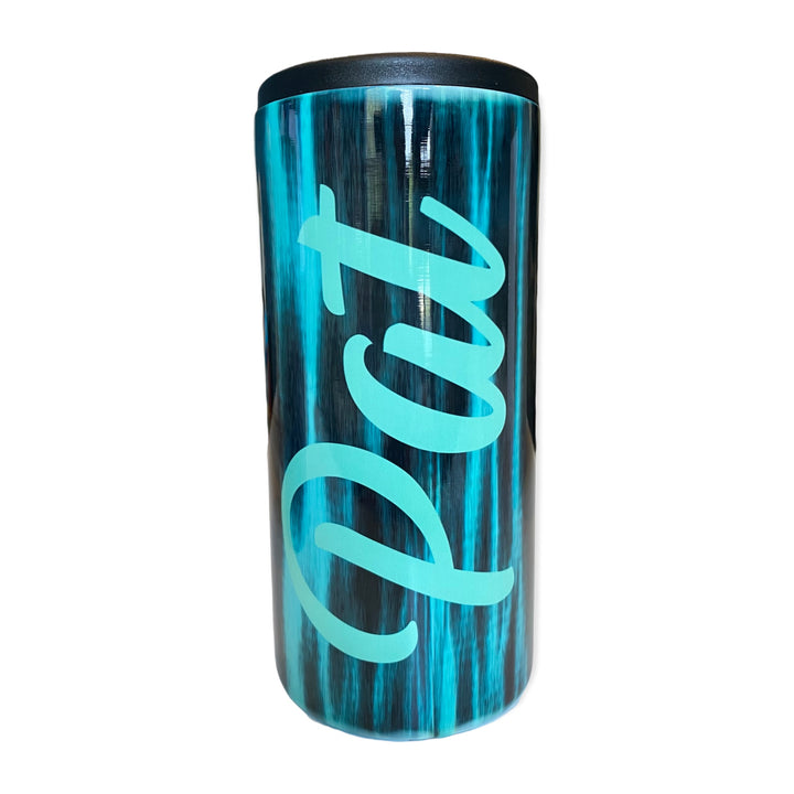 Teal/Black CUSTOMIZABLE NAME - metal 12 oz SLIM can koozie