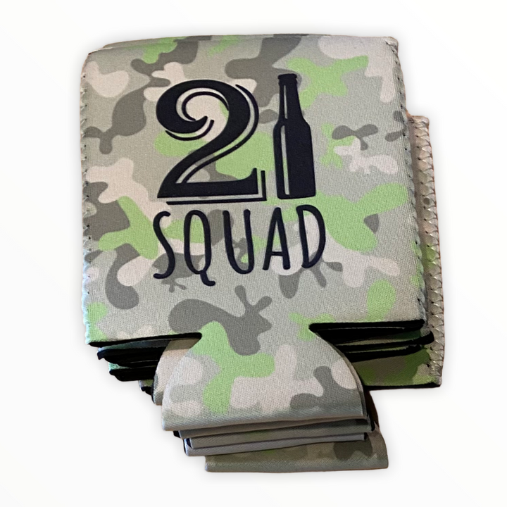 21 Squad Camo - 21st Birthday - fabric can koozie