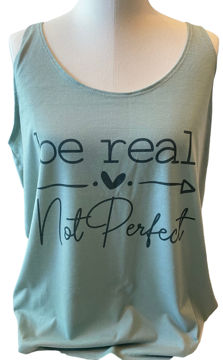 Be Real, Not Perfect - stonewash green ladies TANK