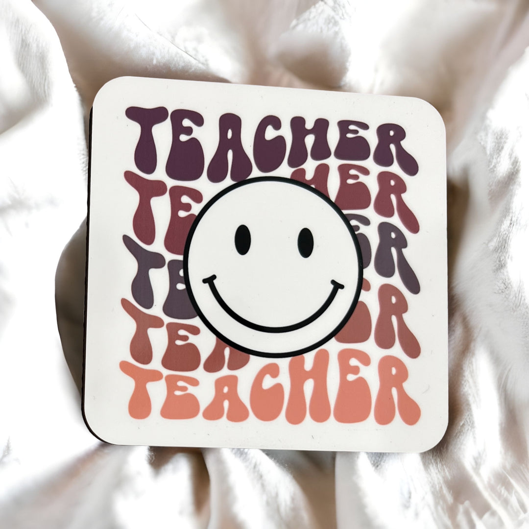 Retro teacher smiley face coaster