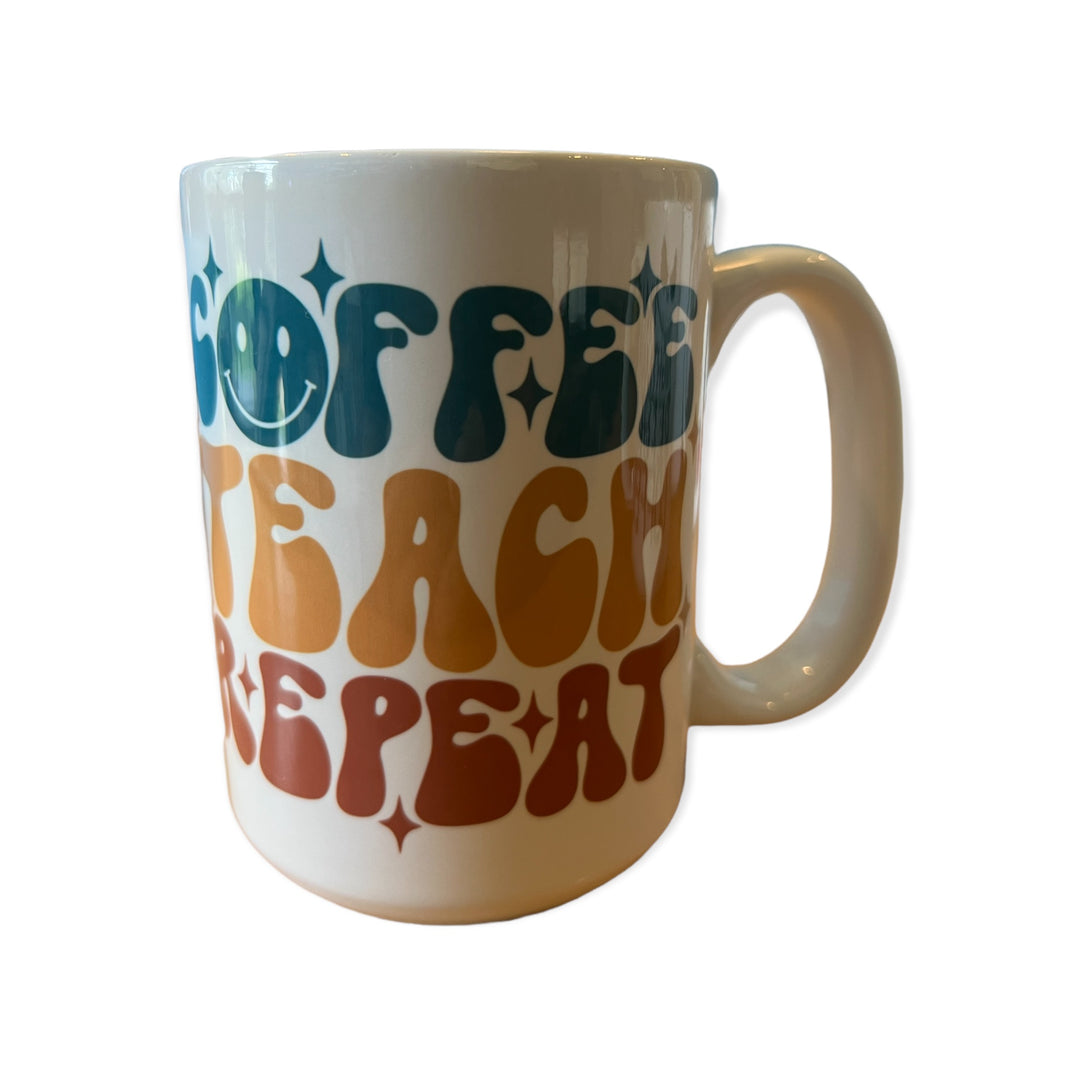 Retro Style Coffee Teach Repeat Ceramic Mug