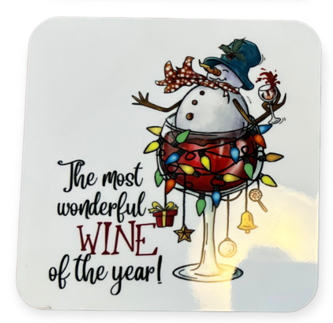 The Wonderful WINE of the year Snowman Wine Coaster Set (Set of 4)