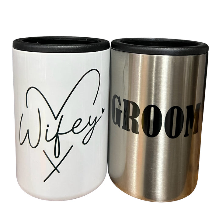 Groom metal 12 oz can koozie