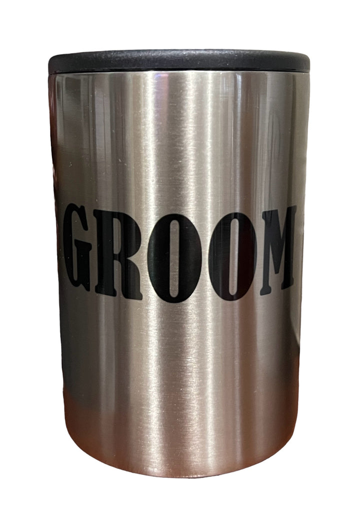 Groom metal 12 oz can koozie